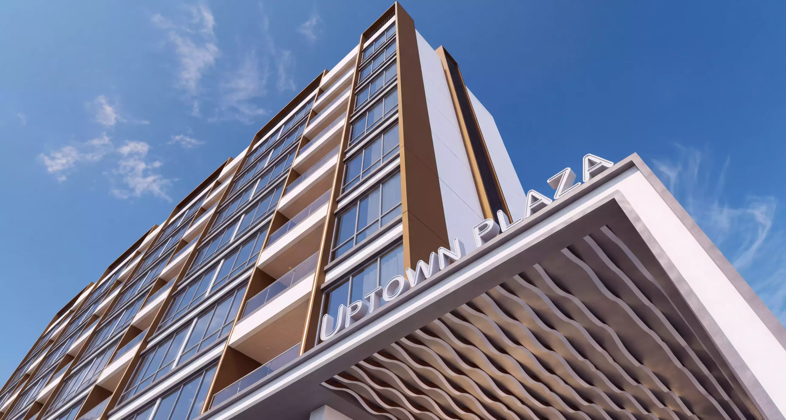 Uptown Plaza Ambegaon - low-angle view of the elevation rising above the shopfront band