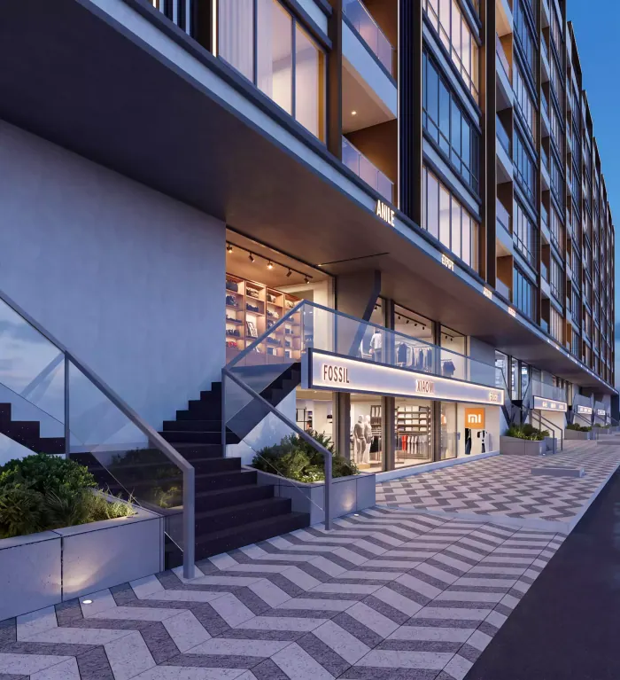 Uptown Plaza Ambegaon Pathar - the residential floors above the shopfront band